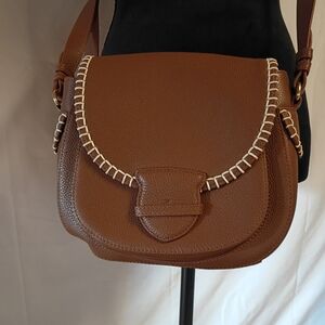 Talbots Brown Leather Crossbody Bag with Woven Trim